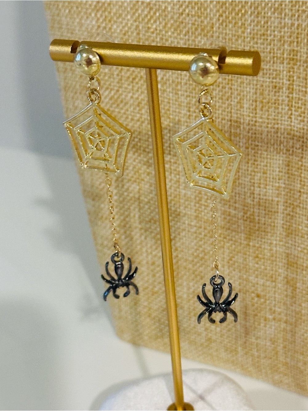 Fashion Jewelry Gold and Black Spider Web Drop Earrings - Women Jewelry